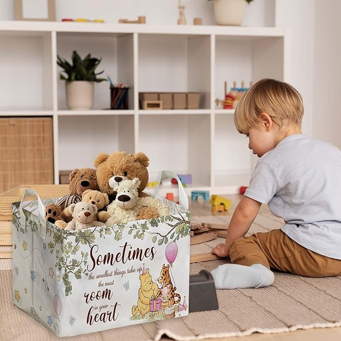 Winnie Nursery Decor, the Pooh Baby Stuff, Winnie Storage Nursery Basket, Large squarecanvas Laundry Hamper With A Waterproof PECoating, Foldable, Toys Bin, Baby Nursery HamperDecor, Star