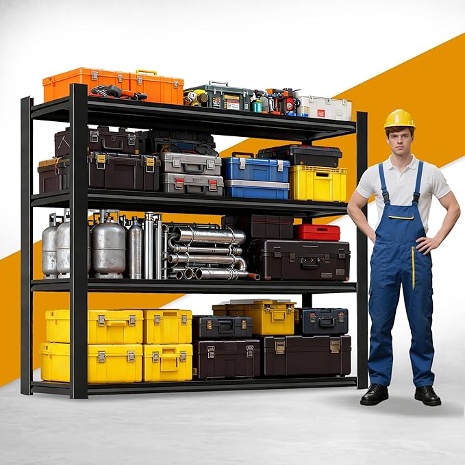 Garage Shelving, 5Tier Heavy Duty Metal Garage Storage Shelves, 2000 lbs Adjustable Standing Shelf and Double-Layer Posts for Garage,Warehouse,Basement, Kitchen,Thickened (63 x 40 x 16in, 5 Tier)