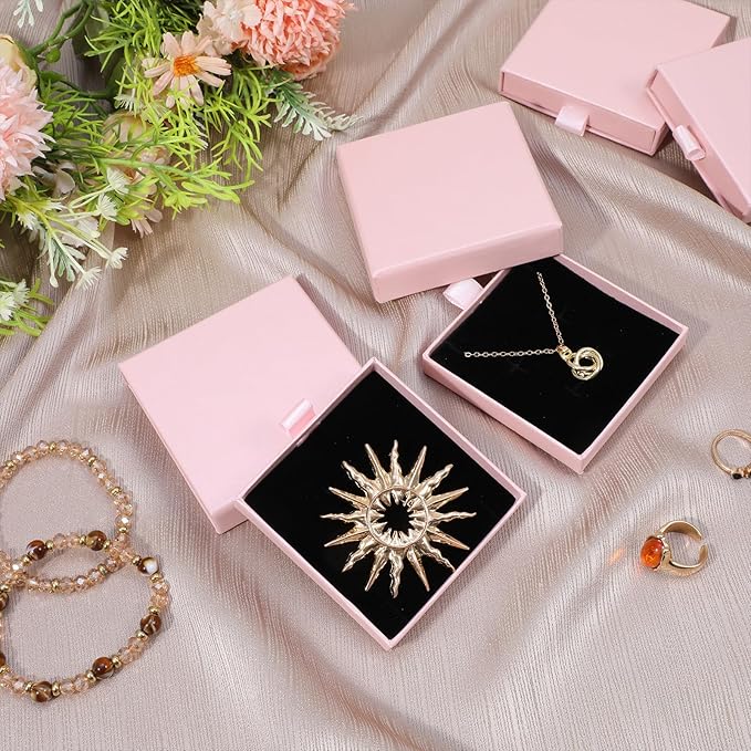 Jewellery Gift Box, 4 Pcs Ring Necklace Box Small Gift Boxes for Bracelets Earrings Necklaces Bracelet Drawer Organizer Square Pendent Storage Case for Birthday DIY Wrapping(Pink)