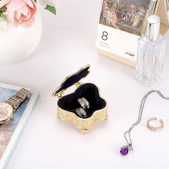 Hipiwe Vintage Jewelry Box Decorative Treasure Chest Butterfly Shape Trinket Keepsake Storage Box Gold Necklace Earring Holder Gift for Women, Small