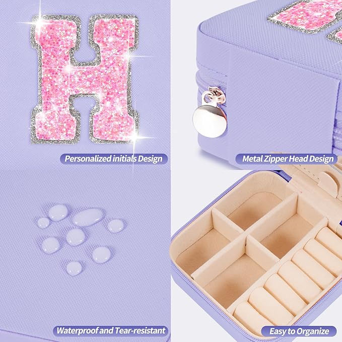 Uygafly Monogrammed Gifts - Jewelry Case & Organizer, Trendy Fashion Cute Storage, Travel Essentials, Birthday Gifts | Lavender