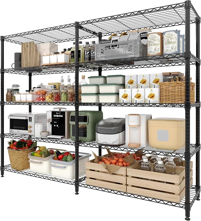 Garvee Storage Shelves 70" H Wire Shelving Rack, 5-Tier Garage Shelving Heavy Duty Metal Storage Shelves for Kitchen Pantry Room, Load 1325 LBS, Adjustable Wire Rack Shelf for Garage Basement