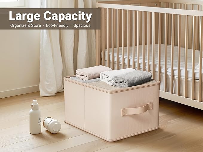 LayerSpace Storage Bins, Fabric Satin Storage Baskets for Shelves, 11.5" L*8.75" W*6.5" H Collapsible Storage Bins with Handles for clothes, Closet Baskets and Bins with Handles, Blush Pink, 3-Pack