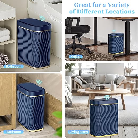 Ogikey Bathroom Small Trash Can with Automatic Touchless Lid, 2.6 Gallon Smart Garbage Can Narrow Waterproof Trash Bin for Bedroom, Office, Living Room