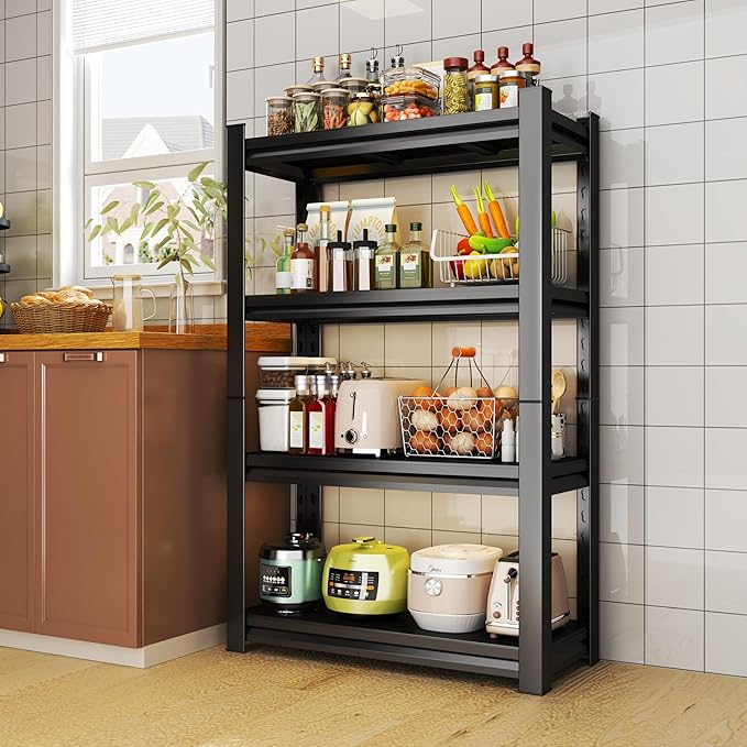 Metal Garage Shelving Unit, Heavy Duty Garage Storage Shelves, Adjustable Shelf for Warehouse, Kitchen, Basement, Double-Layer Columns (55×40×18in-4Tier)