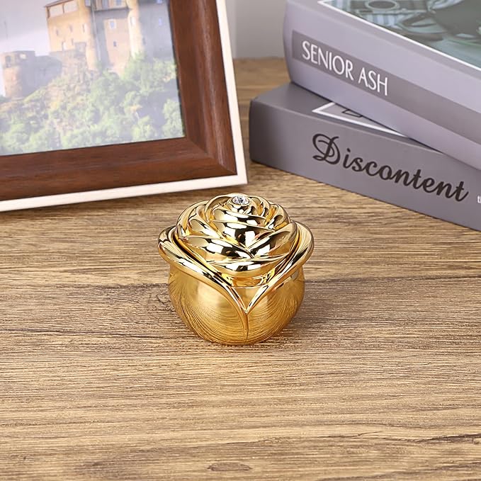 Hipiwe Rose Shape Vintage Jewelry Box - Gold Metal Trinket Organizer Small Jewelry Storage Holder Treasure Box Case Keepsake Box for Rings Earrings Necklace Gift for Women, Large