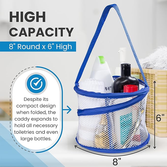 Handy Laundry Foldable Shower Caddy - Collapsible, Portable, Drainage Hole, Carry Handle, Large Compartments. Great Organizer for Camp, Travel, Gym, and Dorm (Blue) (Pack of 2)