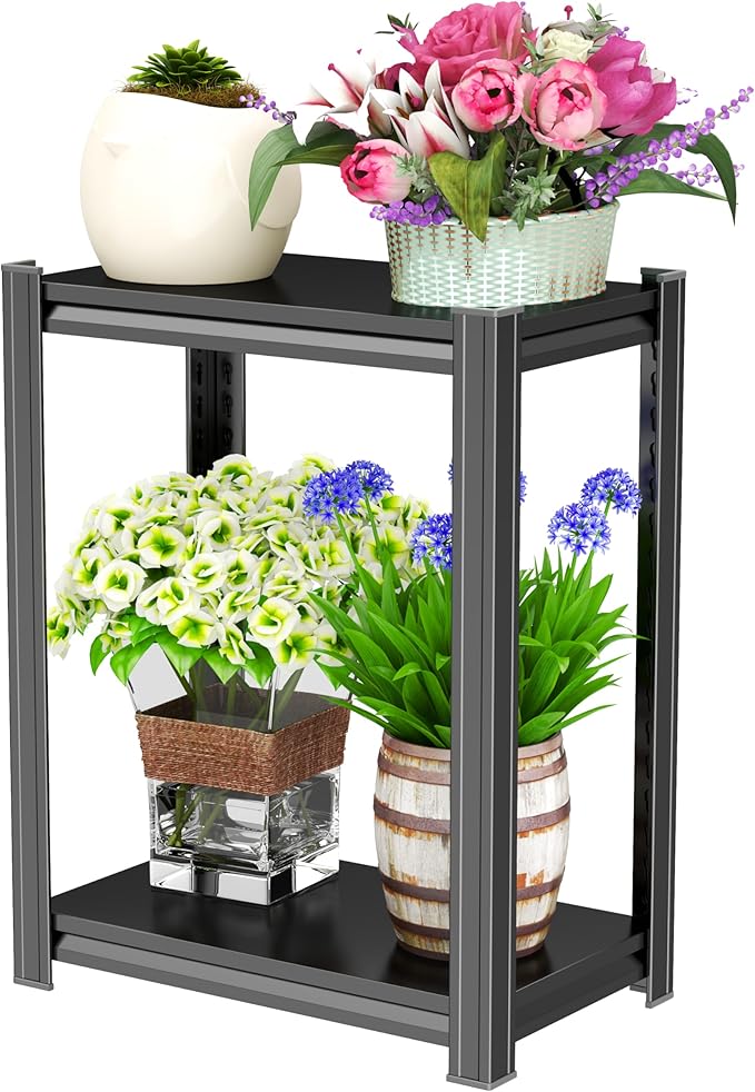 PRESTELION 2-Tier Storage Shelves Metal Shelving Unit Storage Rack (9.8" D x 15.7" W x 22" H),Black