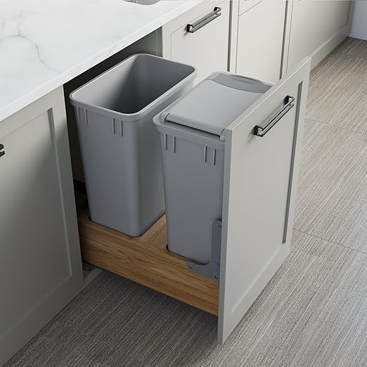 Dowell Double 50Qt Undermount Trash Pull-Out Waste Container with Full Extension Soft-Close Slides, Bottom Mounted, Face Frame/Frameless Min. Cabinet Opening: 15-1/2 Inch Wide-4008 0218 50