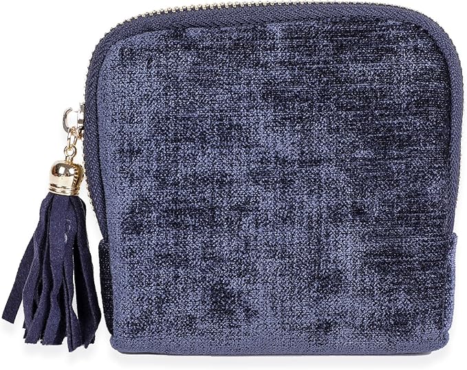 ASINGYER Travel Jewelry Storage Bag for Women, Velvet Portable Jewelry Organizer with Tassel Zipper, Small Pouches for Bracelets Necklaces Rings Earrings, Wedding Gift for Women (dark blue)