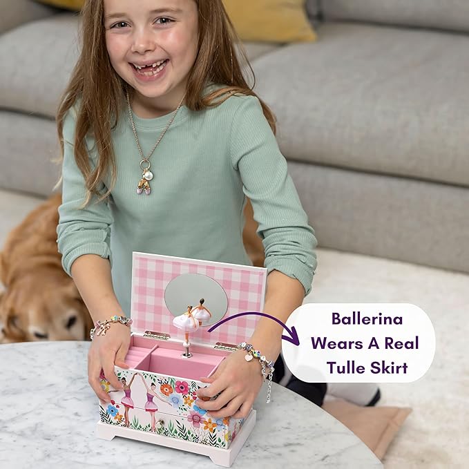 ABI + OLIE Ballerina Jewelry Box for Girls, Musical Jewelry Box, Kids Music Boxes - Perfect Dance Recital & Birthday Gifts for Girls 4-6 and 6-12