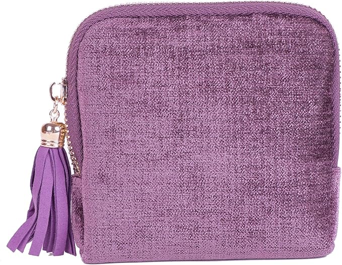 ASINGYER Travel Jewelry Storage Bag for Women, Velvet Portable Jewelry Organizer with Tassel Zipper, Small Pouches for Bracelets Necklaces Rings Earrings, Wedding Gift for Women (purple)