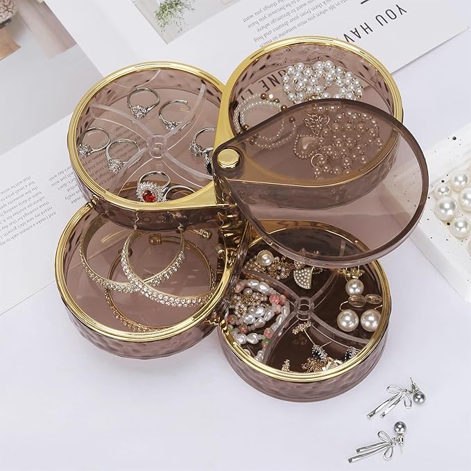 LETURE 4-Layers Rotatable Jewelry Organizer Storage Box, Clear Jewelry Holder Case for Ring Earring Necklaces Bracelets Makeup Hair Accessories