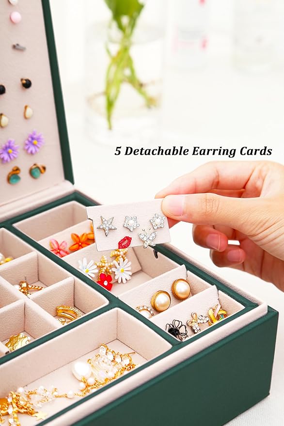 QBestry Womens Earrings Jewelry Box for Girls Jewelry Earring Organizer Box Earring Holder Organizer for Girls Jewelry Organizer Boxes for Women Girls Stud Earrings Organizers Jewelry Box Green