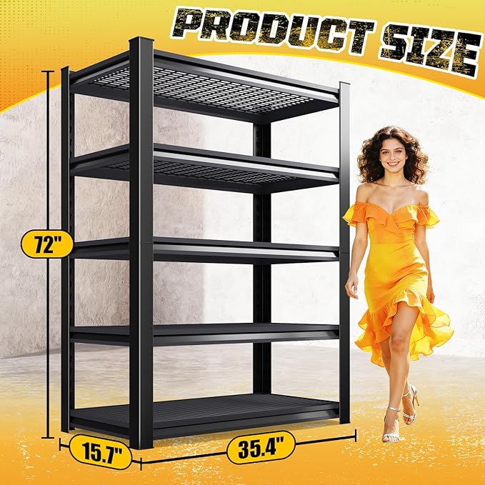 Garage Storage Shelves 5-Tier,Garage Storage System Shelves Adjustable,Storage Shelving for Basement,Pantry,Kitchen,Warehouse (1, 72" H x35 W x 16" D)