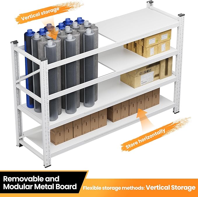48" W Metal Storage Shelves Heavy Duty, 3000LBS Garage Shelving Units, 4 Tier Tall Metal Shelving, 24" Deep Steel Shelf Rack , Adjustable Utility Standing Shelf for Warehouse/Shop 48"W x 24"D x 70"H