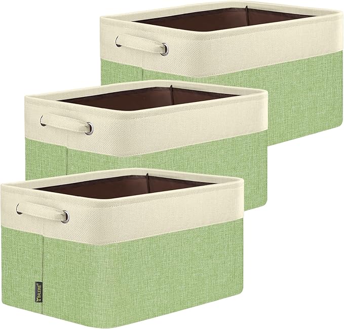 BALEINE 3 Pack Fabric Closet Storage Bins for Shelves, Linen Closet Organizers and Storage, Decorative Baskets for Organizing, Shelf, Clothes, Home, Office (Green, 17''x13''x10.5'')