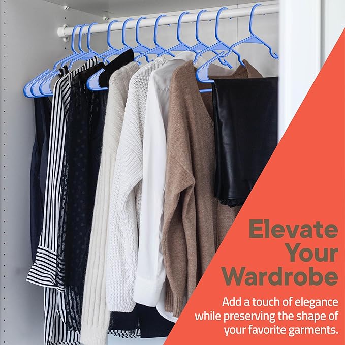 Plastic Clothes Hangers – Heavy Duty Hanger Set, for Organizing Clothes, Dresses, and Coat, Holds Up to 5 lbs, Space-Saving Hangers with Non-Slip Shoulder Grooves, Pack of 5, Blue