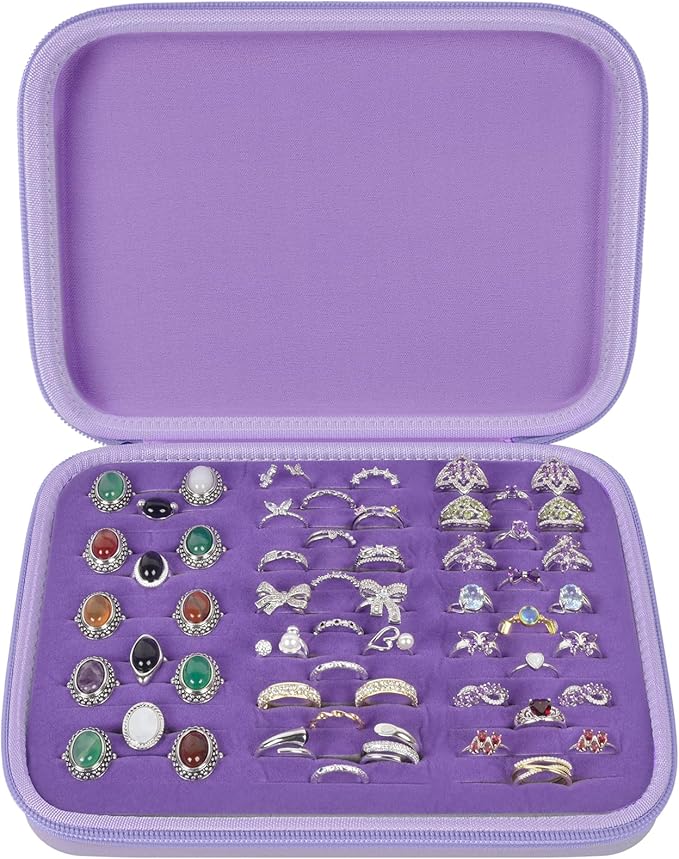 GWCASE Ring Organizer Storage Case - Jewelry Ring Display Collector Box with 42 Slots. Rings Tray Holder Showcase Fits for 50+ Rings, Earrings, Brooches and Cufflinks (Box Only)-Purple
