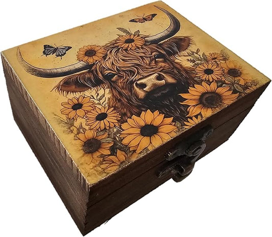 Trinket Box Small Jewelry Keepsake Box | Earrings Necklace Storage Box for Girls Women | Gift Idea Valentine's Day, Birthday Christmas, Weddings, Animals Ornaments for Home Décor (Highland Cow)
