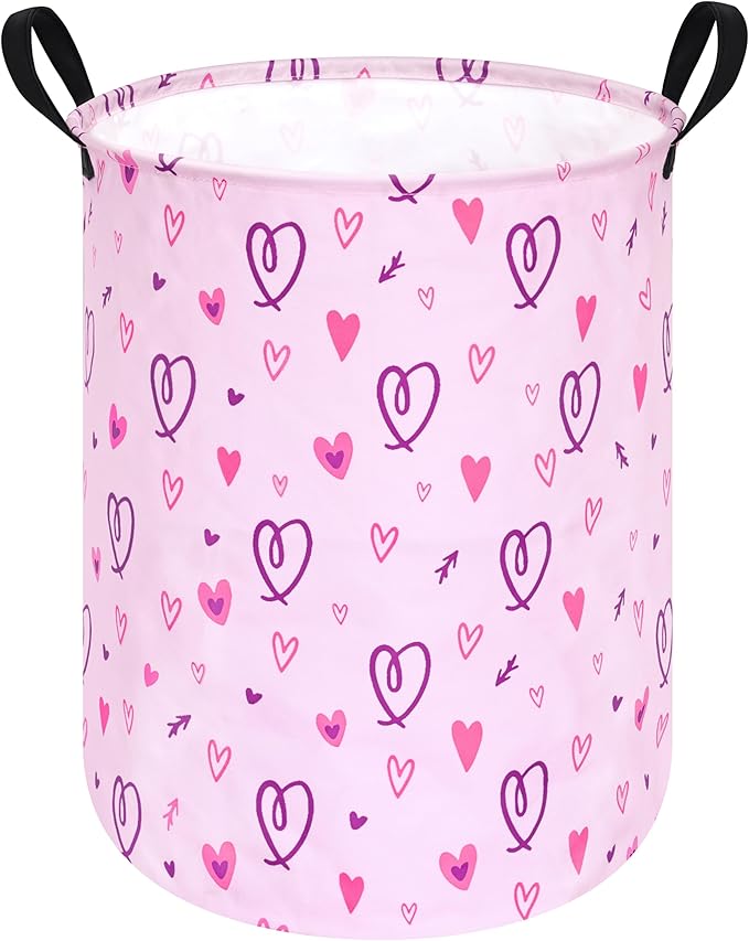 Collapsible Kids Laundry Basket Clothes Hamper, Foldable Storage Organizer Bin, Toy Clothes Storage with Handles for Boys Girls Bedroom, Room Decor Love