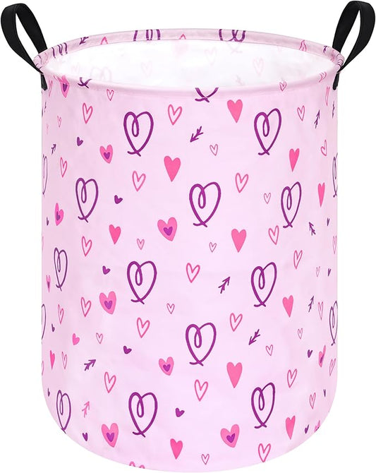 Collapsible Kids Laundry Basket Clothes Hamper, Foldable Storage Organizer Bin, Toy Clothes Storage with Handles for Boys Girls Bedroom, Room Decor Love