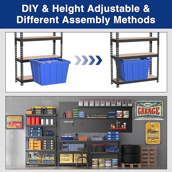 WORKPRO 5-Tier Steel Shelving Unit-Black, 27-2/5"W x 11-7/10"D x 60" H, Adjustable Storage Rack, Heavy Duty Shelf with MDF Board, 1650 lbs Load Capacity (Total) for Garage, Basement, Kitchen