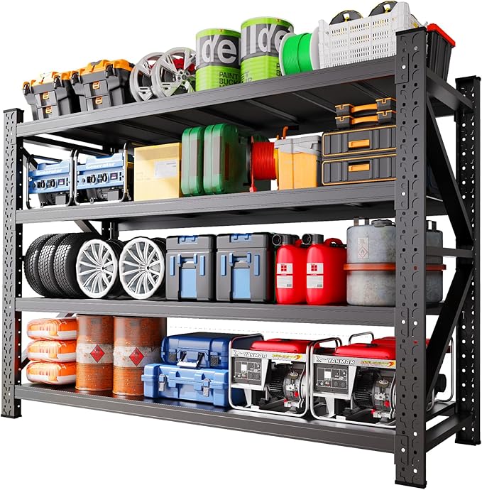 Heavy Duty Garage Shelving,7000LBS Capacity Metal Storage Shelves,4-Tier Adjustable Industrial Shelving Unit,Steel Rack for Warehouse,Garage,Workshop(70" H*70" W*24" D) Black