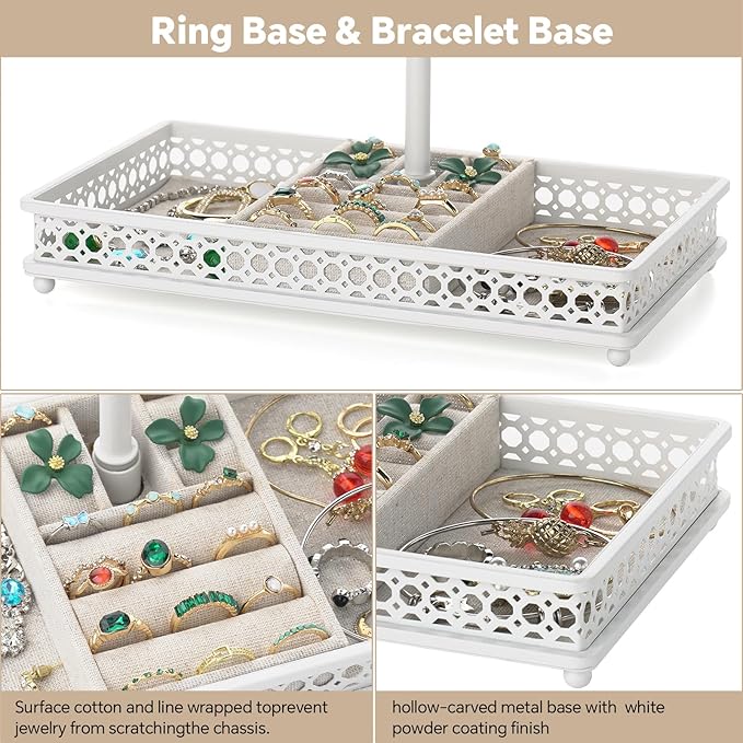 Meangood Jewelry Organizer Stand, 15.6" H Jewelry Tree Display Holder Stand for Bracelets Necklaces Earrings Rings, Gift for Women Girls (White)