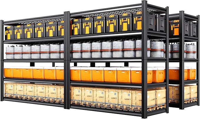 Set of 4 Heavy Duty Garage Shelving 5-Tier Storage Shelves, Adjustable Metal Shelving Unit, Utility Garage Organizer Shelf for Basement, Pantry, Warehouse, Supermarket, 59" W x 19.7" D x 72" H