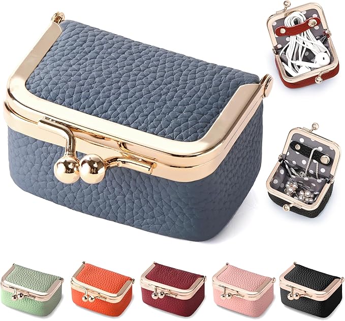 Zivyes Mini Jewelry Box Travel Small Coin Purse Organizer Case Genuine Leather Tiny Size (Light Blue)