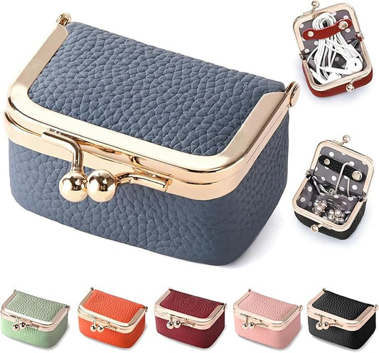 Zivyes Mini Jewelry Box Travel Small Coin Purse Organizer Case Genuine Leather Tiny Size (Light Blue)