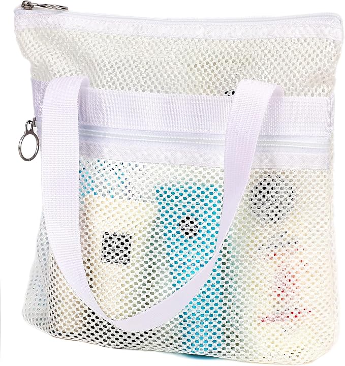 GYEUKHAM Mesh Shower Caddy Portable Shower Bag for Travel,Gym,Camping – Quick-Dry Hanging Toiletry Organizer with Zipper Pockets for Bathroom Essentials,White