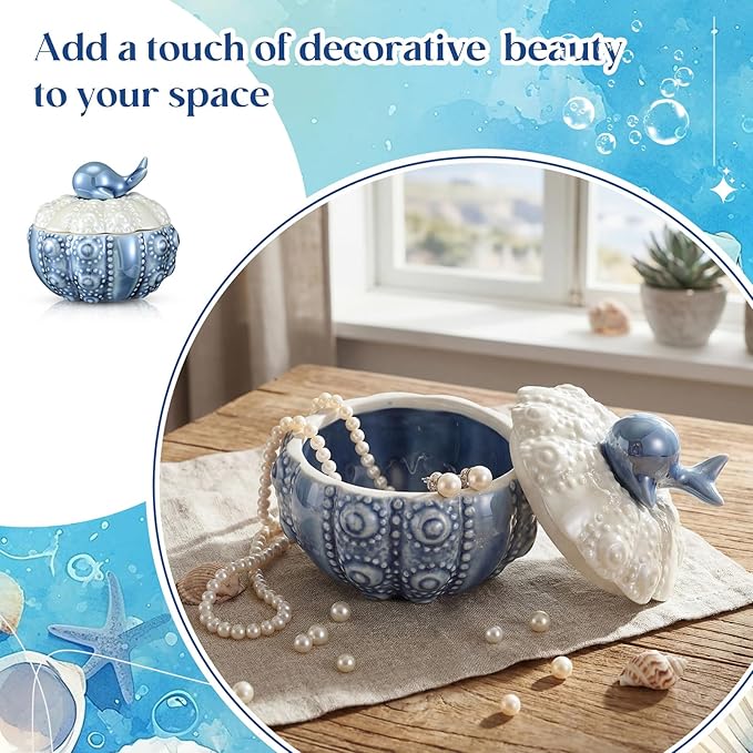 Kenning Ceramic Jewelry Box, Vintage Decorative Trinket Box with Lids Jewelry Gift Organizer for Earrings Rings (Whale)