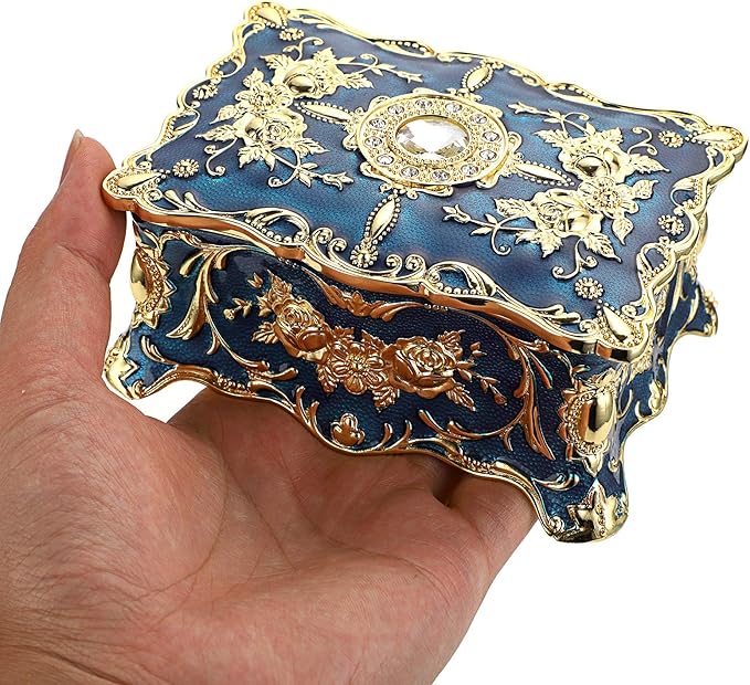 Hipiw Vintage Jewelry Organizer Box - Metal Trinket Storage Box Ornate Treasure Chest Box Jewelry Decorative box Keepsake Gift Box Case for Women,4.9"x3.4"x2.7"
