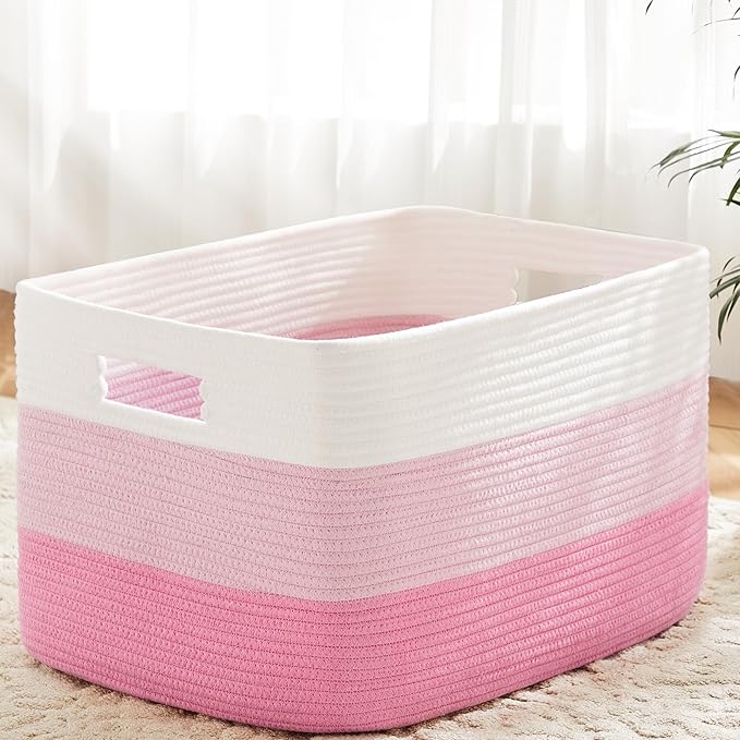 Artfeel Blanket Basket,Rectangle Woven Baskets for Storage,30L Laundry Basket for Decorative Nursery Blanket,Toys,Dirty Clothes and Magazine in Shelves,Baby Room,and Living Room