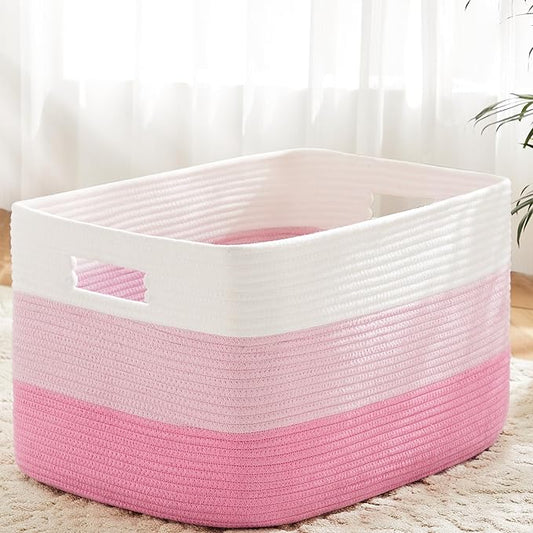 Artfeel Blanket Basket,Rectangle Woven Baskets for Storage,30L Laundry Basket for Decorative Nursery Blanket,Toys,Dirty Clothes and Magazine in Shelves,Baby Room,and Living Room