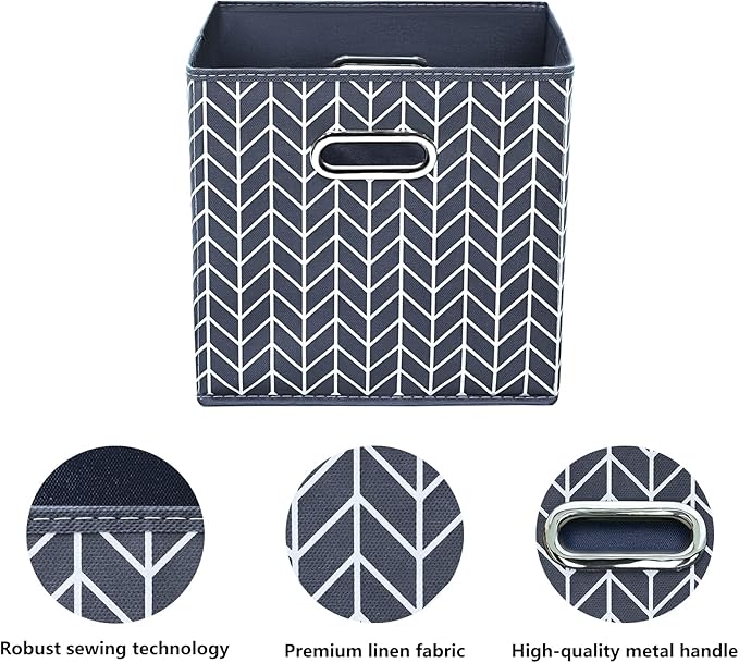 11 Inch Cube Storage Bins , Fabric Cube Organizer Bins with Handle, Foldable Cube Bins for Cloth or Accessary Storage, 11x11x11 Set of 3 (Gray Wave)