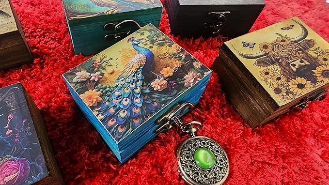 JB&C Premium Peacock Trinket Box Small Jewelry Keepsake Box | Earrings Necklace Storage Box for Girls Women | Peacock lovers Gift Idea, Animals Ornaments for Home Décor (3PS)