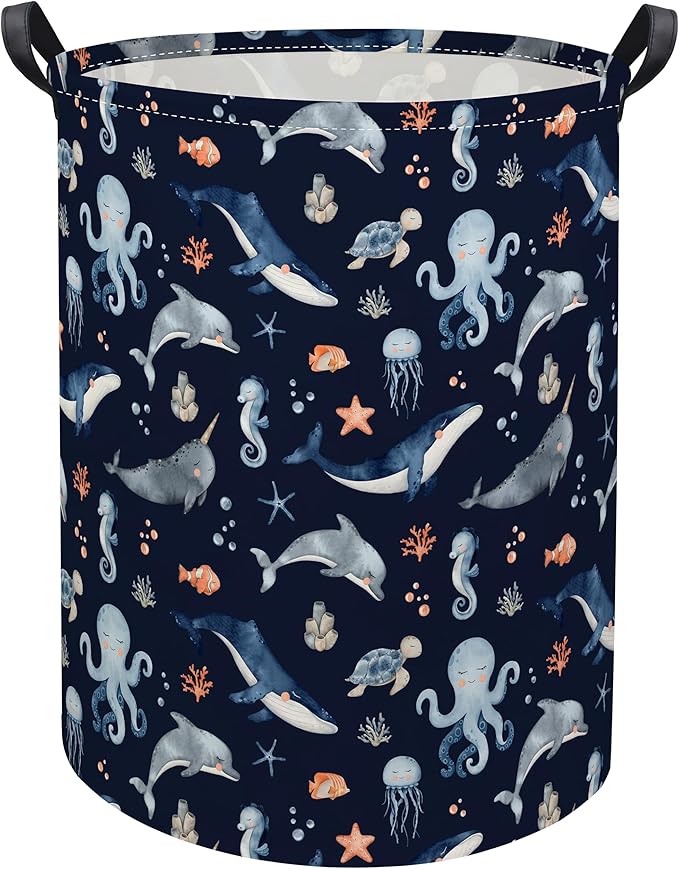 HIYAGON Ocean Baby Laundry Basket Baby Hamper for Nursery Girl Kids Soccer Hamper Cute Kids Toys Storage Bin Organizer Ocean Room Decor for Home(Blue Ocean)