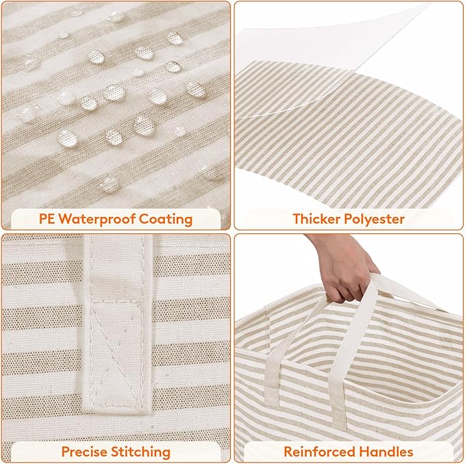 Lifewit 2PcsCesto Ropa Sucia de 80L, Cestos para la Ropa Sucia Grande Plegable e Impermeable con Asas Extensibles, Se Mantiene en Pie y es Fácil de Transportar, para Ropa, Toallas y Juguetes, Beige
