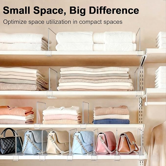 Shelf Dividers Purse Organizer for Closet: 6-inch Tall(Shorter Version) Acrylic Handbag Organizer - Small Space Separator for Clutches Evening Bags Pouches Mini-bags on Wood Shelves 10-Pack