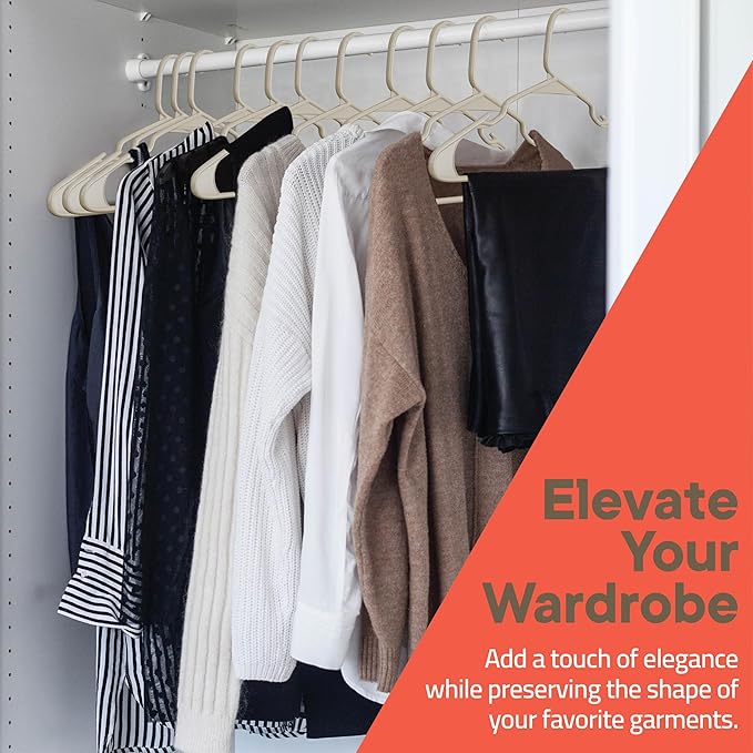 Plastic Clothes Hangers – Heavy Duty Hanger Set, for Organizing Clothes, Dresses, and Coat, Holds Up to 5 lbs, Space-Saving Hangers with Non-Slip Shoulder Grooves, Pack of 120, Ivory