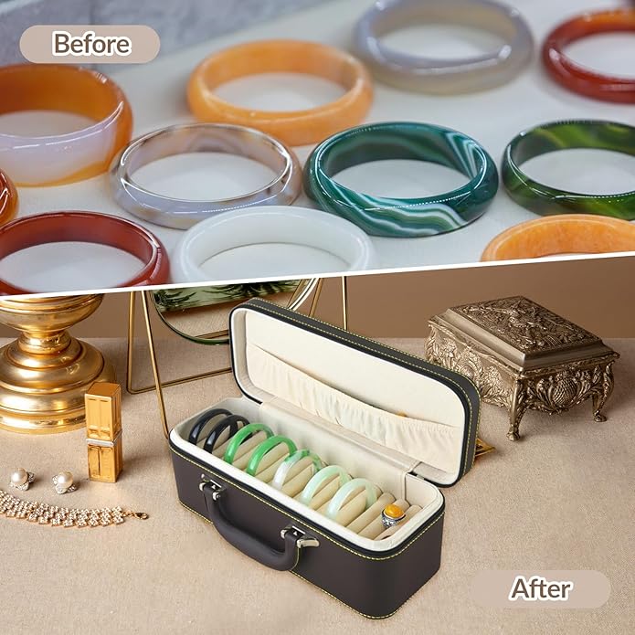 Yiju 15 Slots Bangle Box, Jade Bracelets Display Case Storage Case Jewelry Organizer PU Leather Bracelet Case for Retail Stores Dresser Engagement