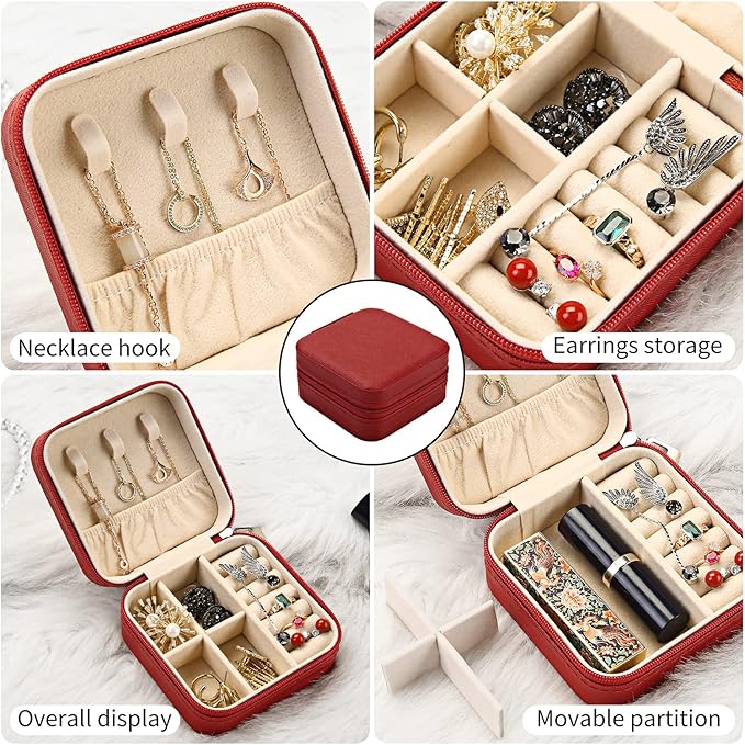 TRODANCE Mini Jewelry Case, Small Travel Jewelry Organizer, Portable Jewelry Box Mini Storage Organizer Display Box For Rings Earrings Necklaces (5Color-5pcs)