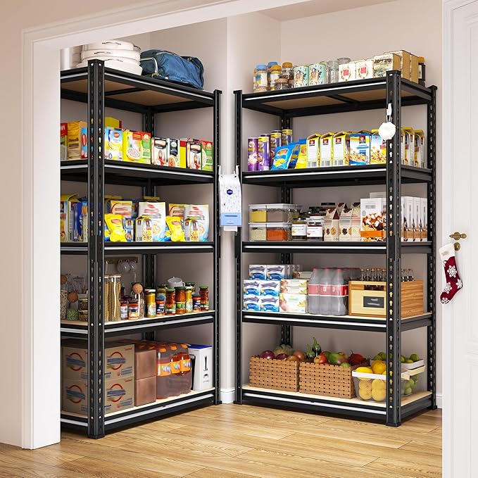 REIBII Set of 2 Storage Shelves 5 Tier Garage Shelving Heavy Duty Metal Shelving 2000LBS Garage Shelves Adjustable Metal Shelf for Kitchen Warehouse Pantry Commercial Use 27.6" Wx11.8 Dx60 H