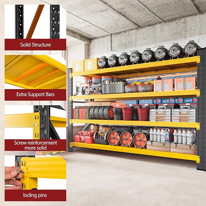 RAVIGIN 5000LBS Storage Shelves,71" W Garage Shelving Heavy Duty Metal Adjustable Garage Shelves, Shelving Units Industrial Shelving for Warehouse,71" W x 24" D x 69" H,Black Yellow