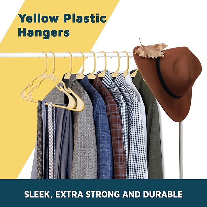Lifemaster Plastic Clothes Hangers – Heavy Duty Hanger Set, for Organizing Clothes, Dresses, and Coat, Holds Up to 5 lbs, Space-Saving Hangers with Non-Slip Shoulder Grooves, Pack of 30, Yellow