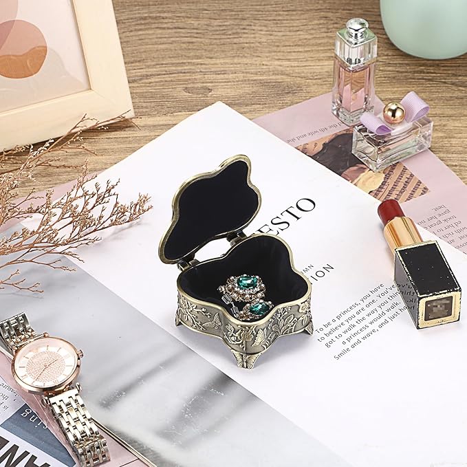 Hipiwe Butterfly Shape Jewelry Organizer Box Vintage Metal Jewelry Trinket Box Small Treasure Chest Ring Holder Earrings Necklace Storage Box Keepsake Box, Bronze
