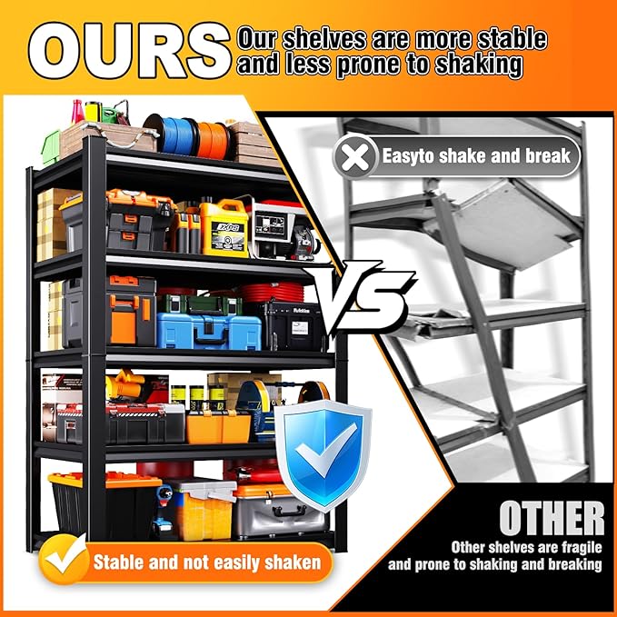 46''W Garage shelving,3000lbs AdjustableTall Heavy Duty Shelving,5T Garage Shelves ,Storage ShelvesUnit，Metal Standing Shelf Units， Utility Rack For Kitchen Warehouse Industrial Basement 71*46*20